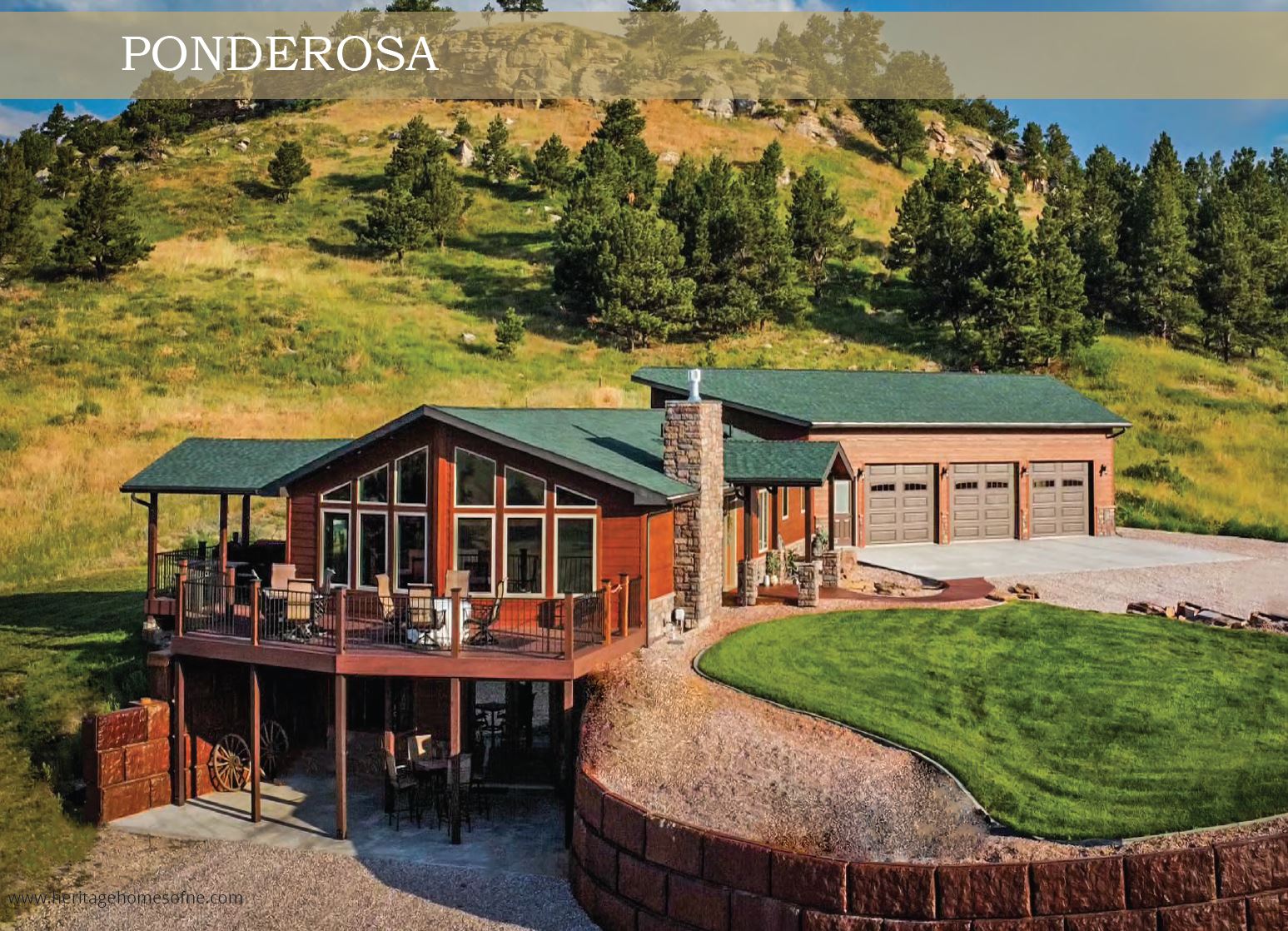 Ponderosa home with a wraparound deck on a hillside